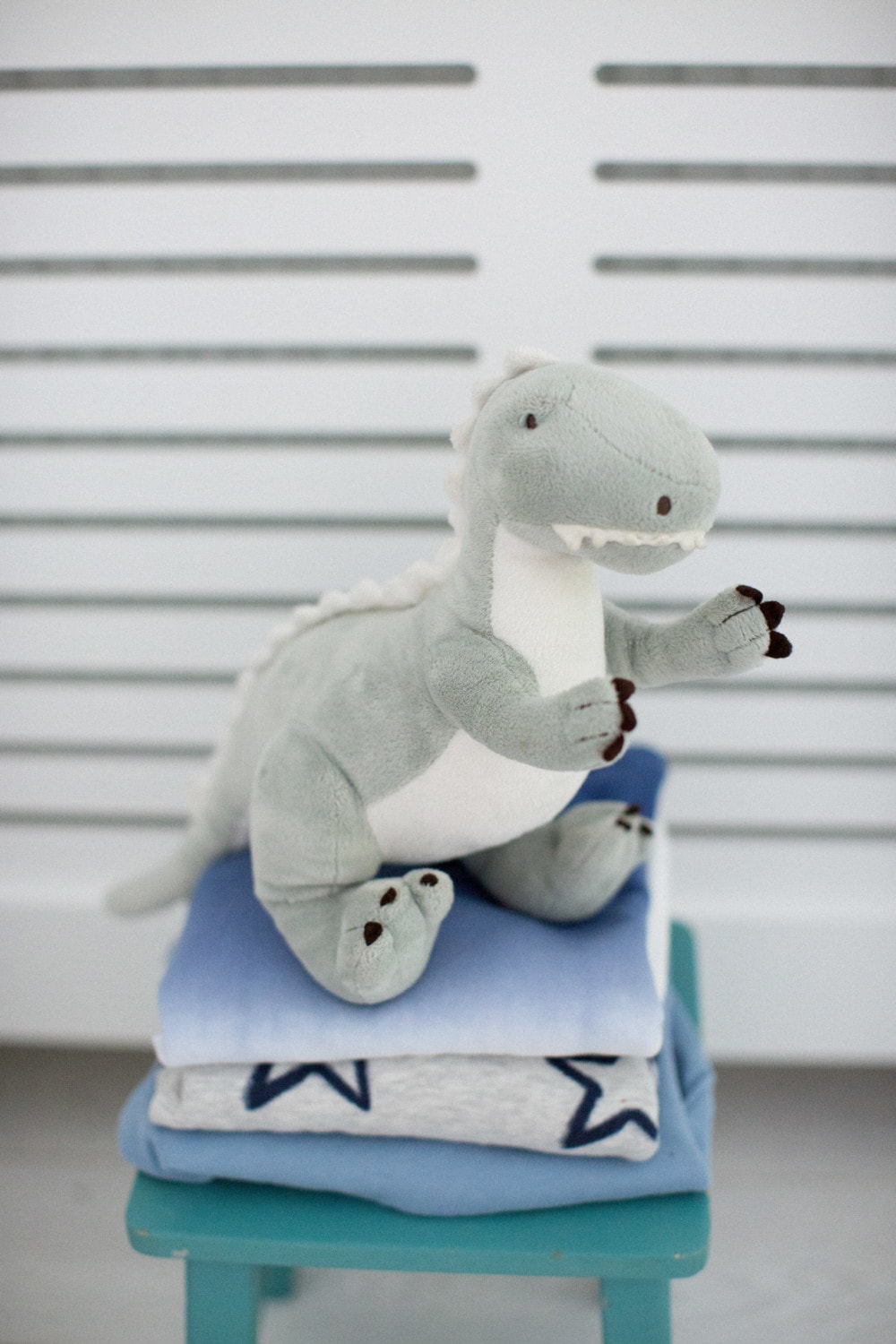 dinosaur teddy on green stall