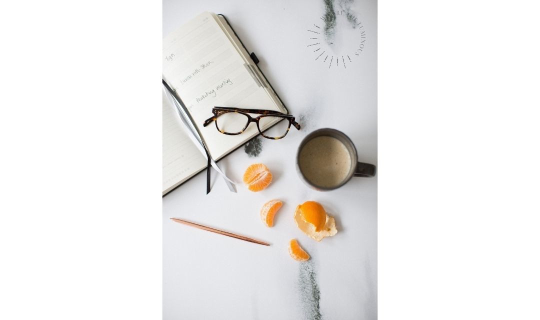 office flat lay with orange segments
