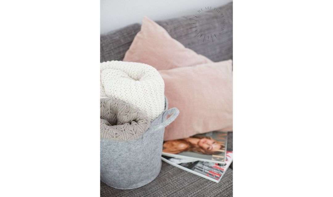 blankets and magazines stock photo