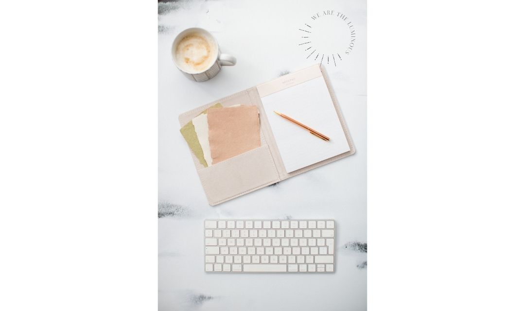 pink and peach office flat lay