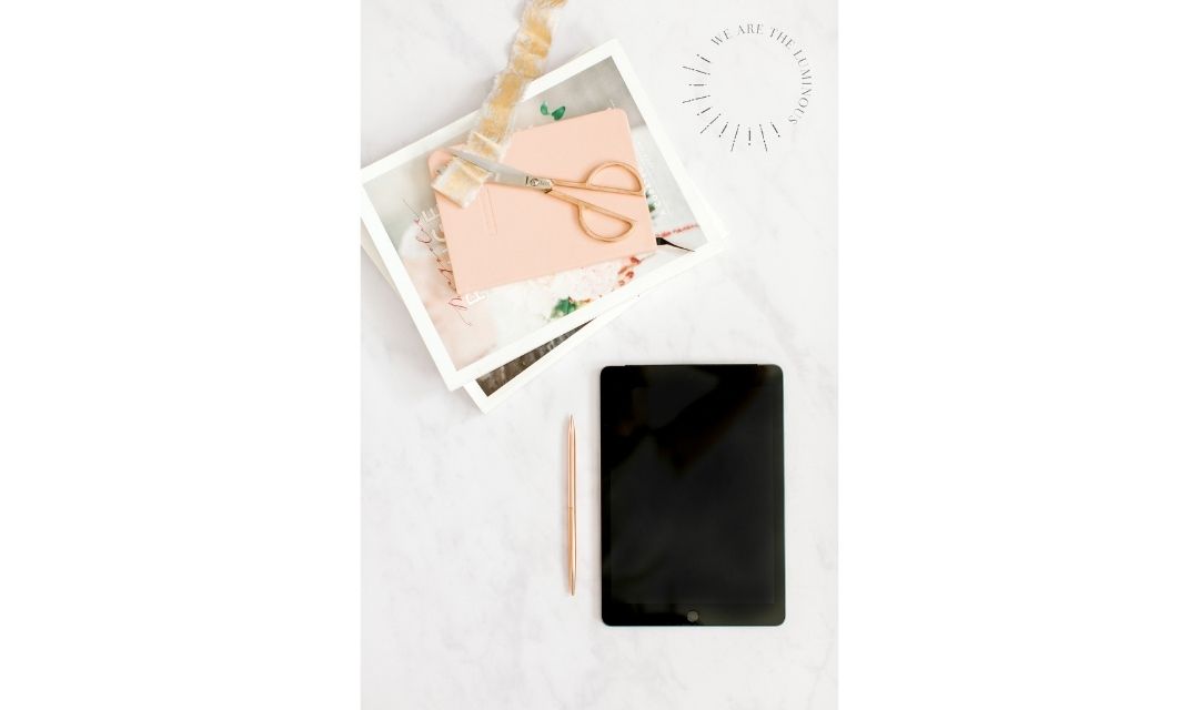 peach stationery with ipad