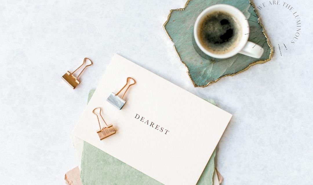note card with coffee