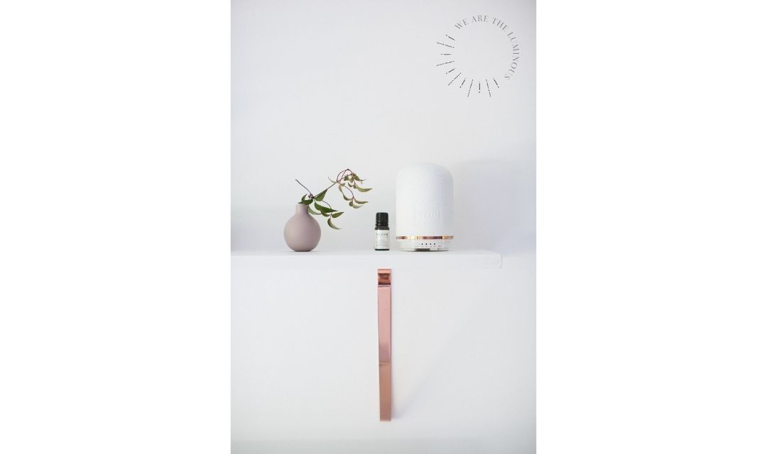 diffuser and flowers on shelf