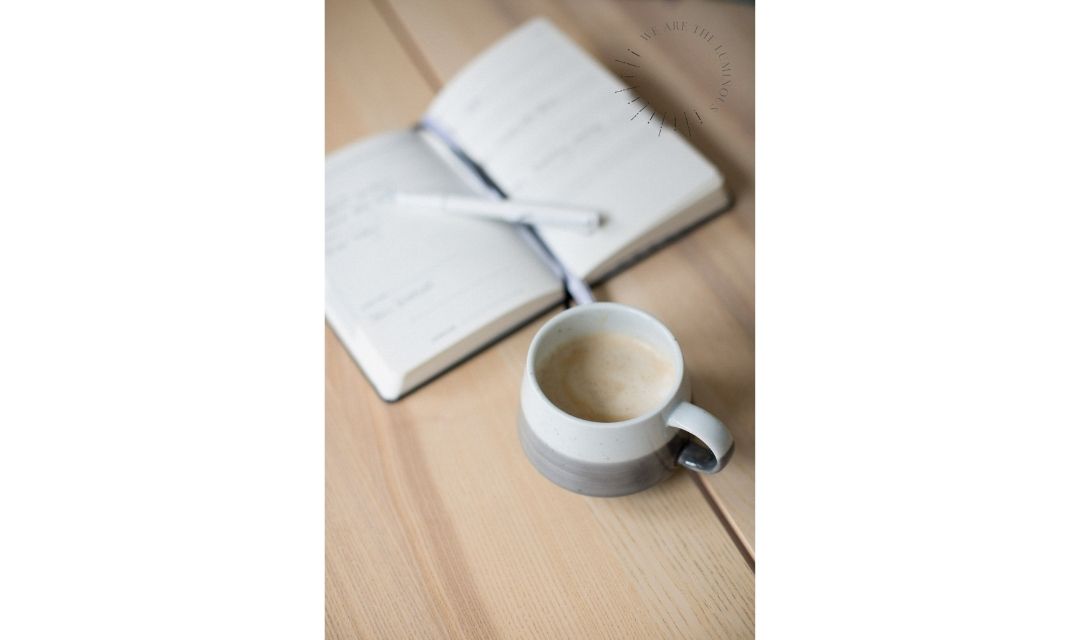 coffee and notepad stock photo