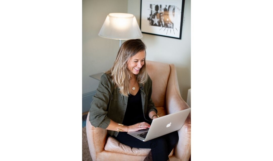 woman on laptop stock image
