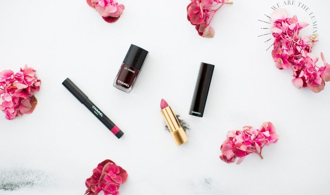 pink Chanel make up flat lay