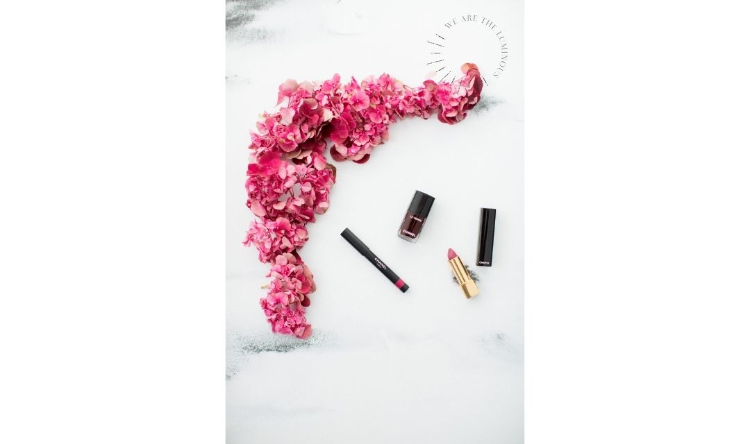 pink Chanel make up flat lay