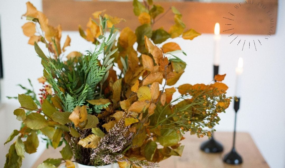 autumn fall flowers and foliage in vase