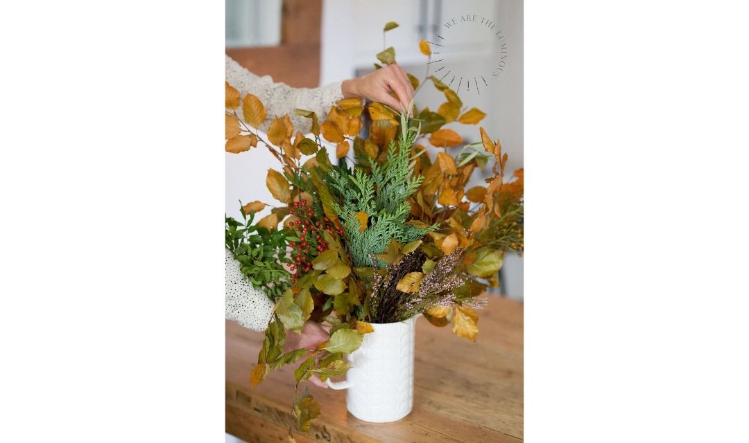 autumn fall flowers and foliage in vase