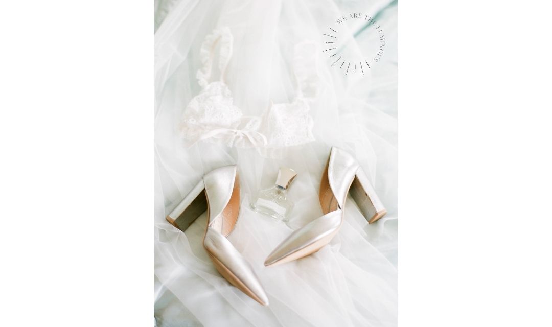 silver shoes and lingerie